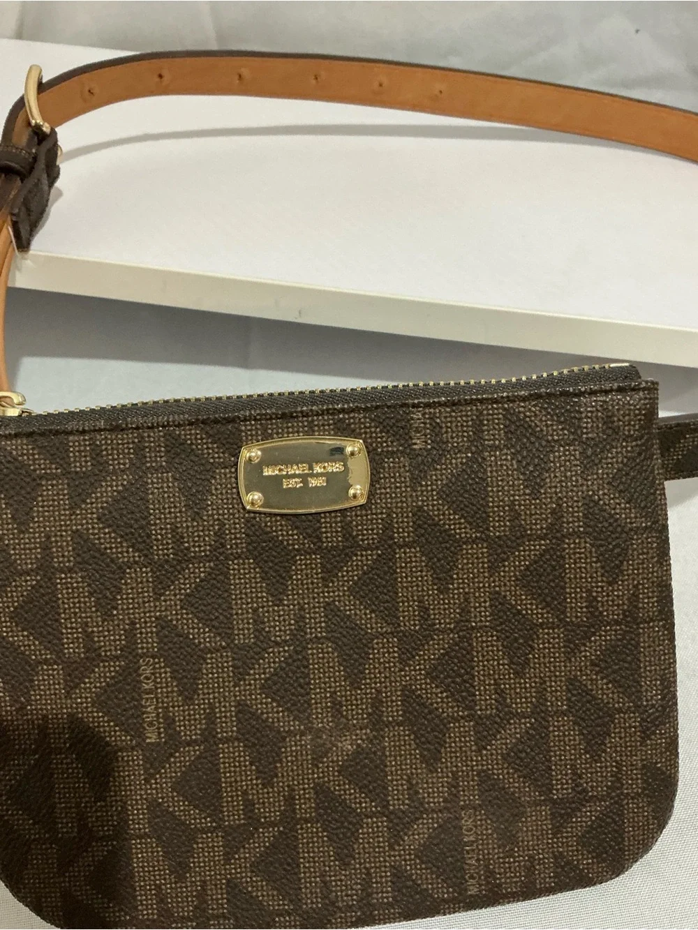 Michael Kors Brown Logo Crossbody Belt Bag with Gold Hardware